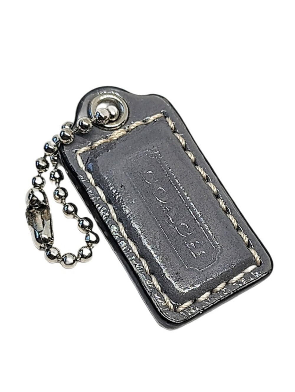 🆕 1.5" Y2K Coach Slate Gray Patent Leather Hangtag Bag Fob Keychain Purse Charm